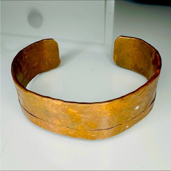 Vintage Rustic Copper  Open Cuff Bracelet Hand Forged Hammered Copper 1" Wide - Picture 2 of 3